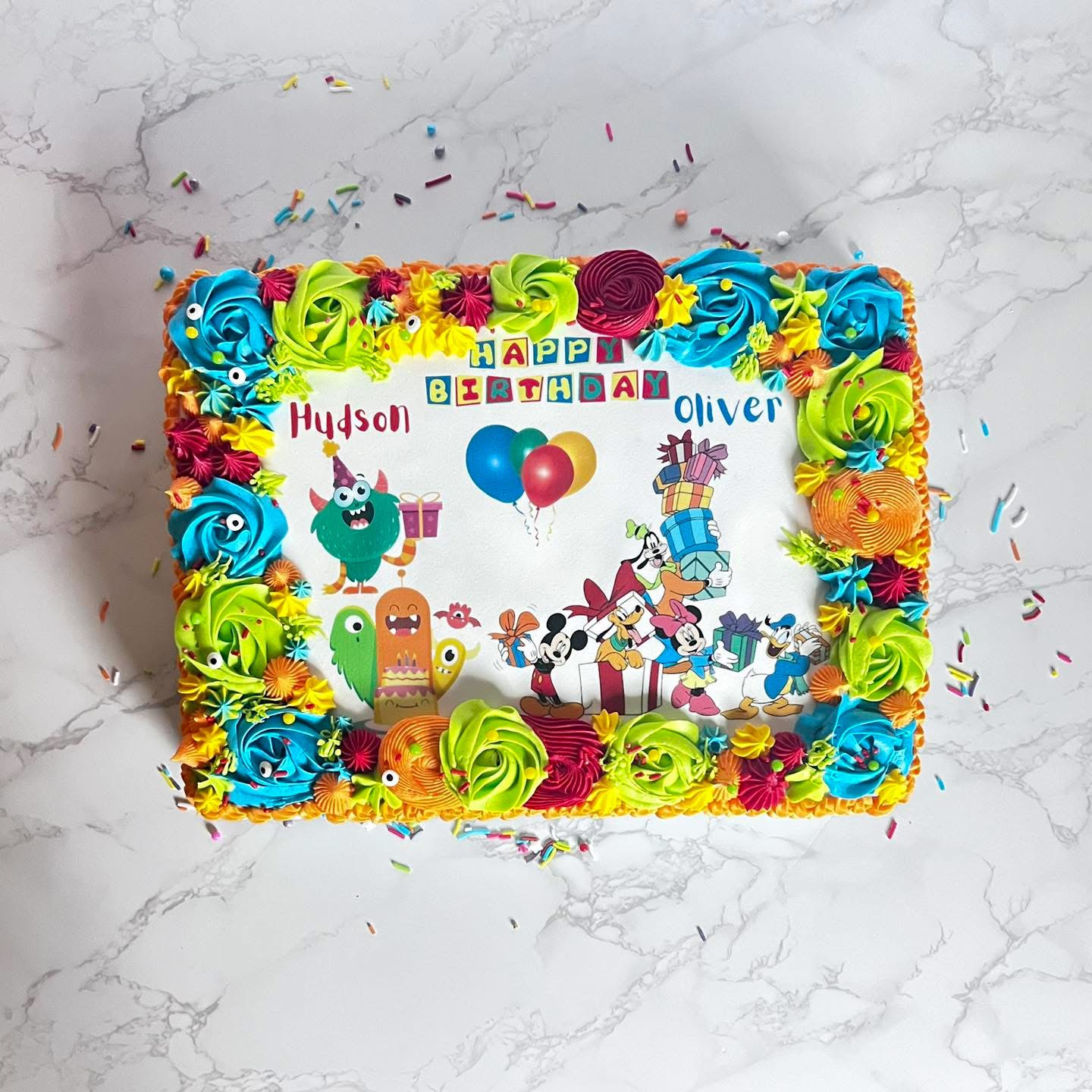 Colorful custom birthday sheet cake