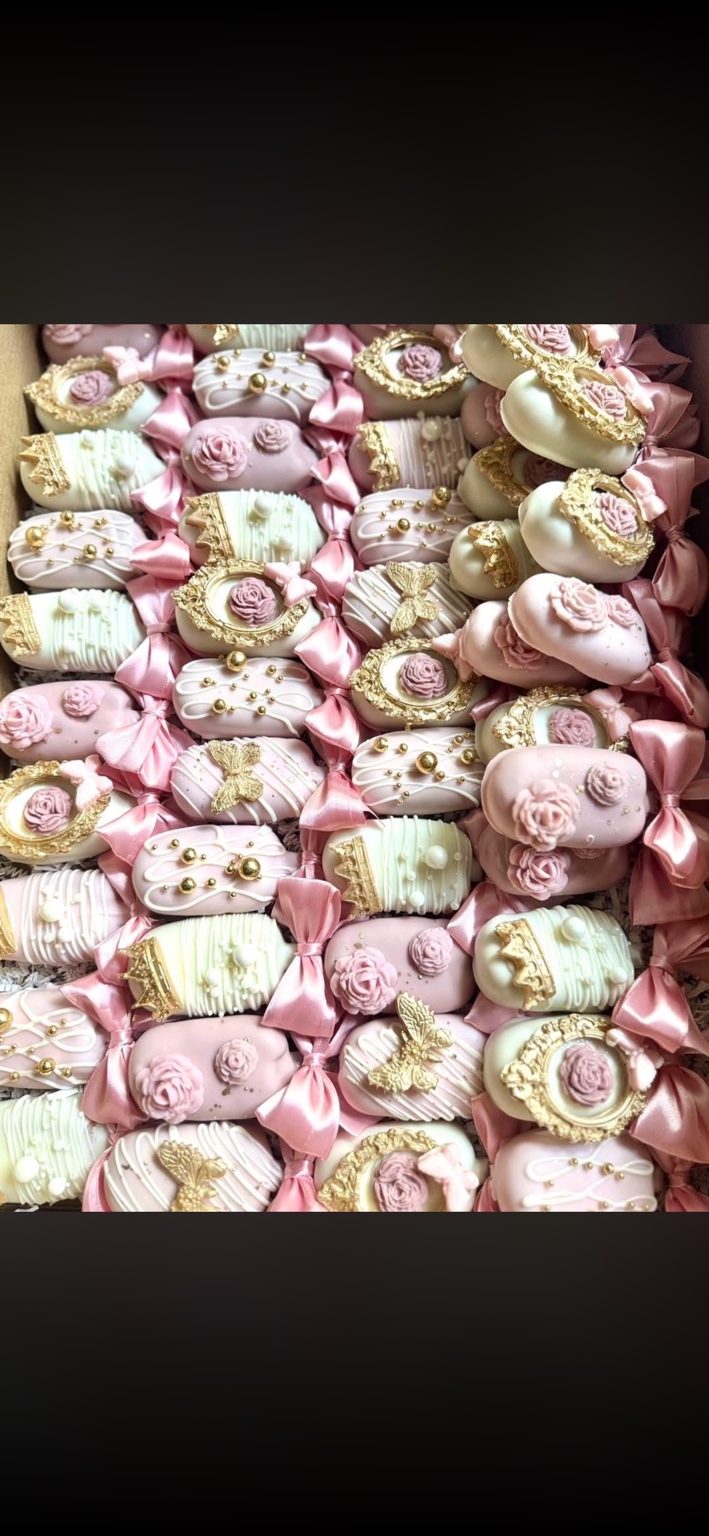 Pink and gold custom dessert treats